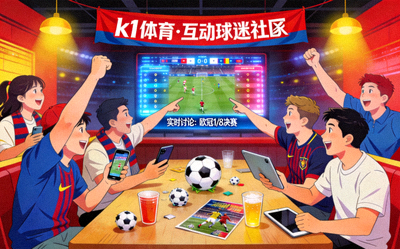 k1体育互动球迷社区场景，球迷们正在热烈讨论足球赛事